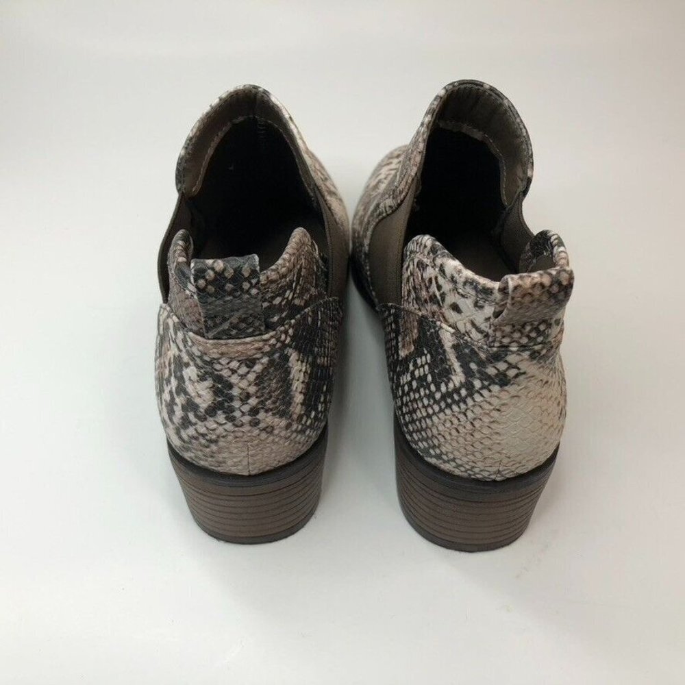 Pierre Dumas Womens Ankle Booties Size 8M Tabby 14 Brown Snake Skin Slip On - Picture 3 of 11